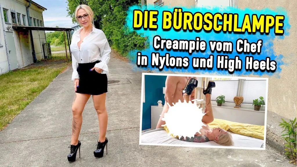 Die Büroschlampe- Creampie vom Chef in Nylons und High Heels
