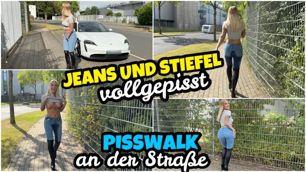 JEANS UND STIEFEL vollgepisst | PISSWALK an der Straße